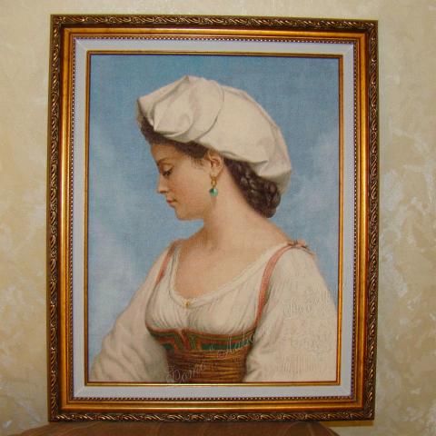 Оформленная вышивка  - ткань: Лугана 25 ct, техника: петит-поинт <br>Автор вышивки: Марина Зотова