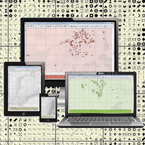 Выделение группы крестиков одного цвета на мониторе облегчает поиск символов на схеме, ускоряет вышивание, делает процесс более удобным.