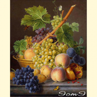 060 Корзина с виноградом и персиками (б)