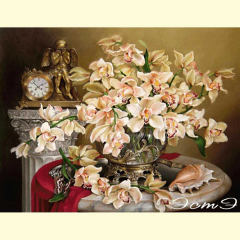 368 Натюрморт с орхидеями и часами Фаберже