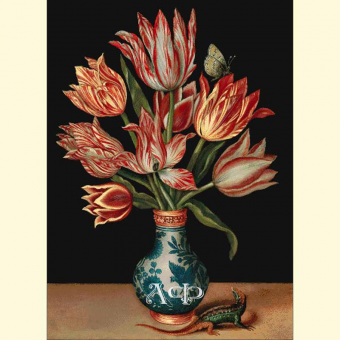 1030 Still Life with tulips and a lizard